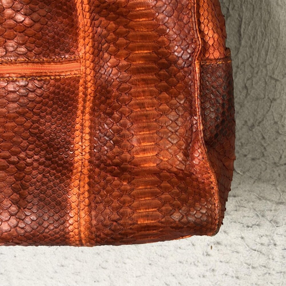 Tote Bag Womens Orange Python Snakeskin Leather Large Shoulder Handbag - Picture 12 of 16